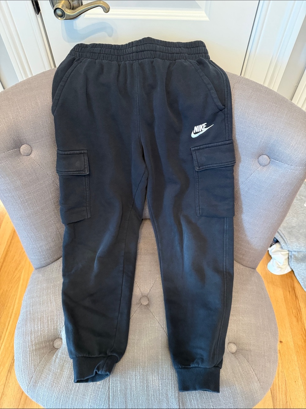 Nike Black Kids Cargo Joggers with White Logo